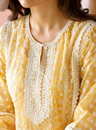Sritha yellow embroidered kurta set