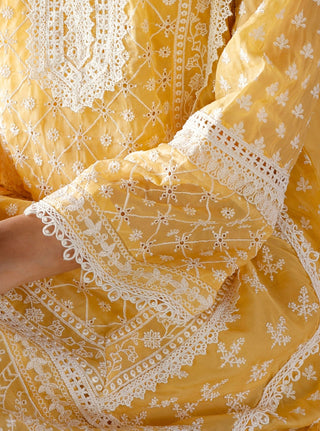 Sritha yellow embroidered kurta set