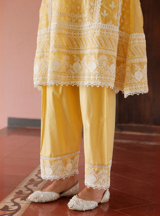 Sritha yellow embroidered kurta set