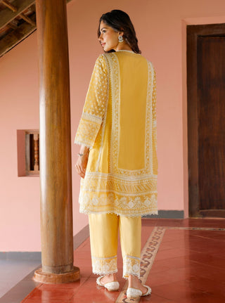 Sritha yellow embroidered kurta set