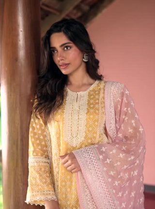Sritha yellow embroidered kurta set