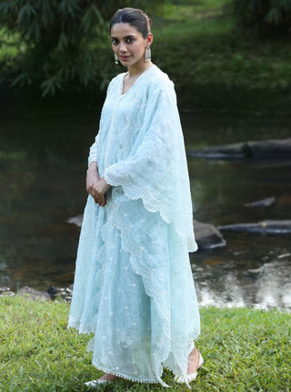 Maheen blue embroidered kurta set