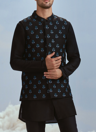 Nachiket Barve Men-Black Pearl Nawab Bundi Set-INDIASPOPUP.COM