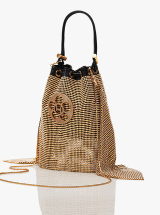 Outhouse Gold Poppi Crystal Bucket Bag available on indiaspopup