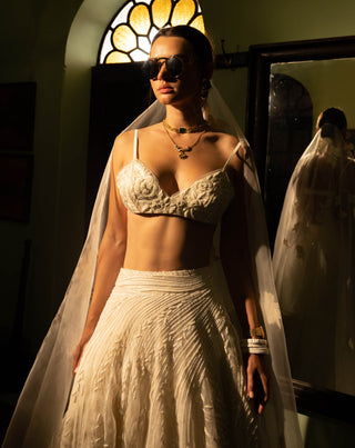 Wheat Silk Embroidered Skirt Set by The Little Black Bow available on Indiaspopup