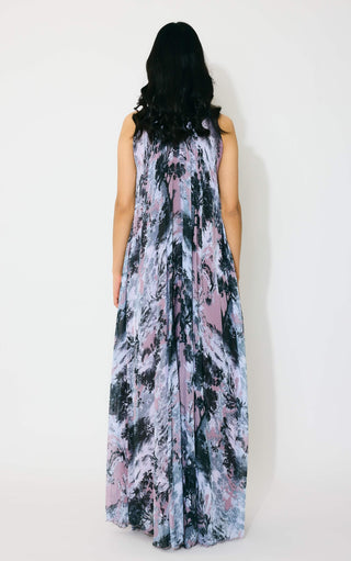 Pink, gray and white toile print long dress