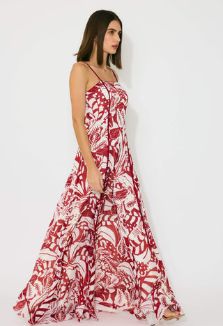 Off-white and red sleeveless long dress