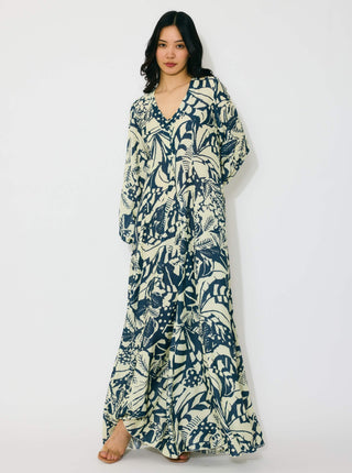 Off-white and indigo long dress