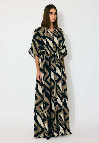Gold, black and white pattern kaftan dress