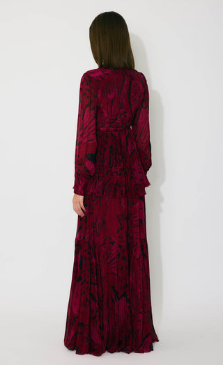 Hot pink and black floral long dress