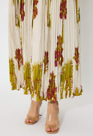 Beige, mustard andhot pink floral top and skirt