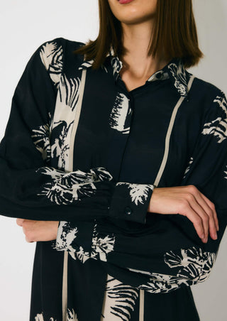 Black and beige floral shirt dress