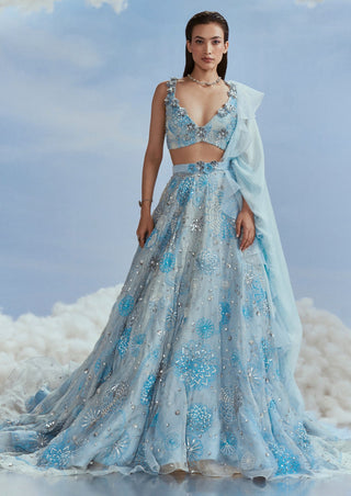 Nachiket Barve-Icy Blue Galaxy Lehenga Set-INDIASPOPUP.COM