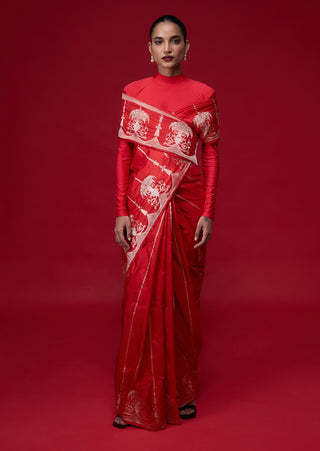 Ekaya Cherry Blaze Red Sari available on indiaspopup