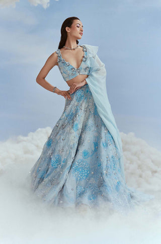 Nachiket Barve-Icy Blue Galaxy Lehenga Set-INDIASPOPUP.COM