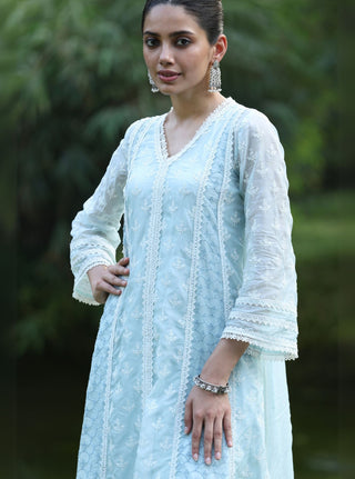 Maheen blue embroidered kurta set