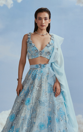 Nachiket Barve-Icy Blue Galaxy Lehenga Set-INDIASPOPUP.COM