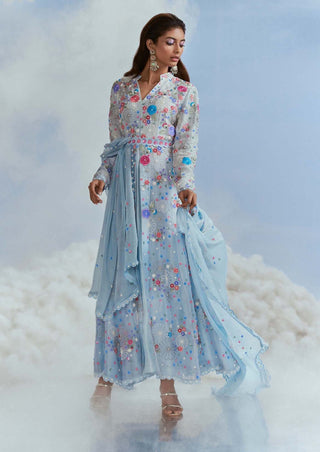 Nachiket Barve-Icy Blue Lunar Blossom Kurta Set-INDIASPOPUP.COM
