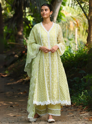 Maheen lime embroidered kurta set