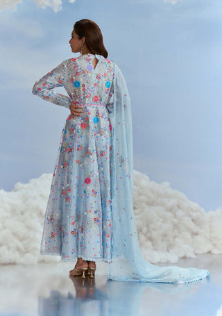 Nachiket Barve-Icy Blue Lunar Blossom Kurta Set-INDIASPOPUP.COM