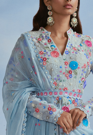 Nachiket Barve-Icy Blue Lunar Blossom Kurta Set-INDIASPOPUP.COM