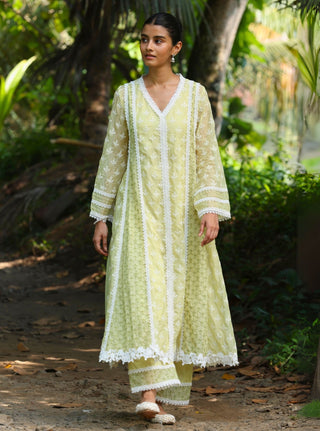 Maheen lime embroidered kurta set