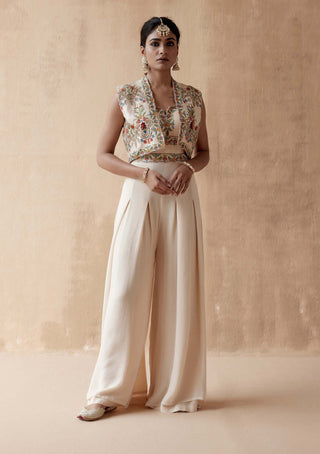 Aman Takyar-Ivory Floral Embroidery Jumpsuit And Jacket-INDIASPOPUP.COM