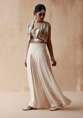 Aman Takyar-Ivory Floral Embroidery Jumpsuit And Jacket-INDIASPOPUP.COM