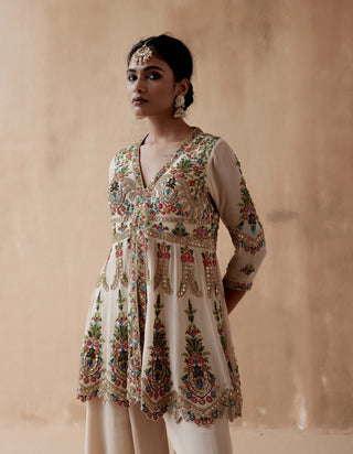 Aman Takyar-Ivory Floral Embroidery Sharara And Peplum-INDIASPOPUP.COM