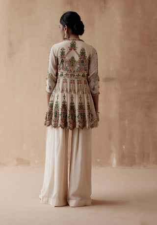 Aman Takyar-Ivory Floral Embroidery Sharara And Peplum-INDIASPOPUP.COM