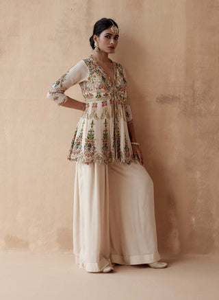 Aman Takyar-Ivory Floral Embroidery Sharara And Peplum-INDIASPOPUP.COM