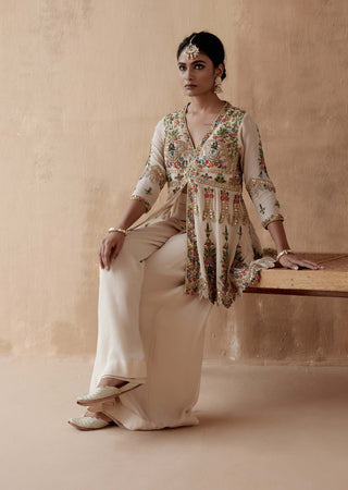 Aman Takyar-Ivory Floral Embroidery Sharara And Peplum-INDIASPOPUP.COM
