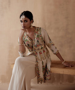 Aman Takyar-Ivory Floral Embroidery Sharara And Peplum-INDIASPOPUP.COM