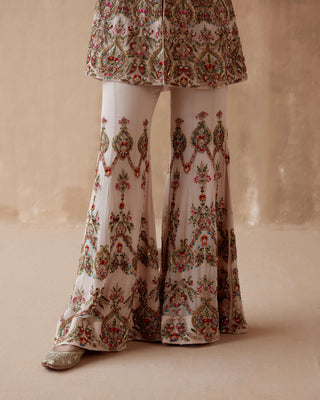 Aman Takyar-Beige Floral Embroidery Kurta And Sharara-INDIASPOPUP.COM