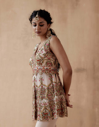 Aman Takyar-Beige Floral Embroidery Kurta And Sharara-INDIASPOPUP.COM