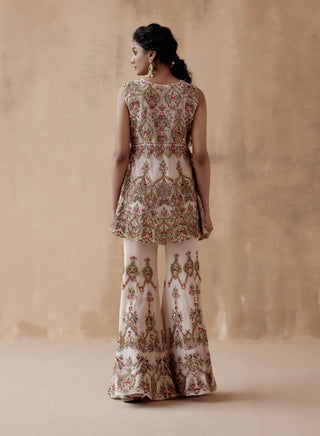 Aman Takyar-Beige Floral Embroidery Kurta And Sharara-INDIASPOPUP.COM