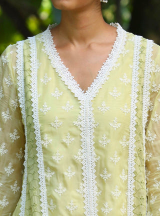 Maheen lime embroidered kurta set