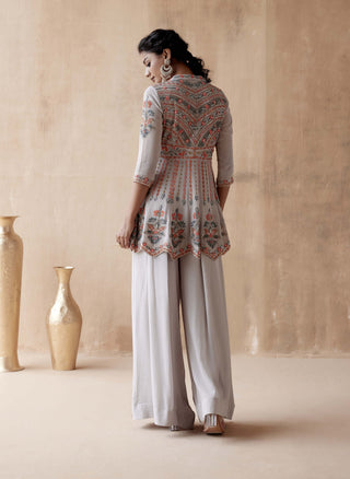Aman Takyar-Gray Floral Embroidery Kurta And Sharara-INDIASPOPUP.COM