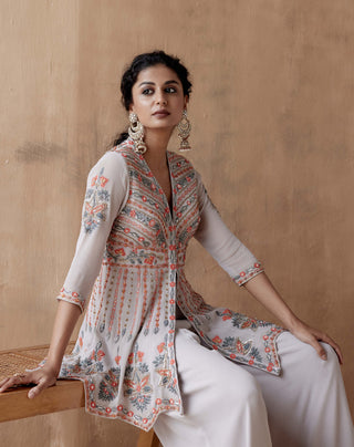 Aman Takyar-Gray Floral Embroidery Kurta And Sharara-INDIASPOPUP.COM