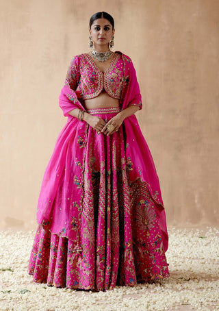 Aman Takyar-Hot Pink Floral Embroidery Lehenga Set-INDIASPOPUP.COM