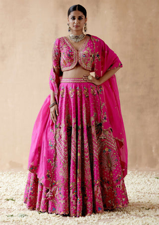 Aman Takyar-Hot Pink Floral Embroidery Lehenga Set-INDIASPOPUP.COM