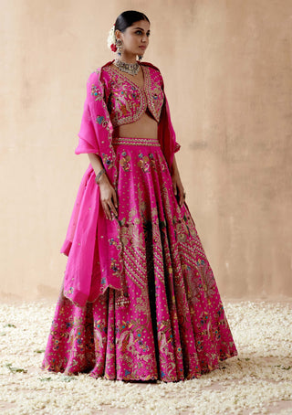 Aman Takyar-Hot Pink Floral Embroidery Lehenga Set-INDIASPOPUP.COM