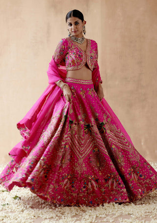 Aman Takyar-Hot Pink Floral Embroidery Lehenga Set-INDIASPOPUP.COM
