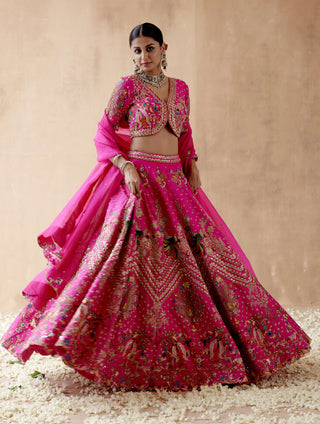 Aman Takyar-Hot Pink Floral Embroidery Lehenga Set-INDIASPOPUP.COM