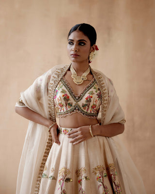 Aman Takyar-Ivory Green Floral Embroidery Lehenga Set-INDIASPOPUP.COM