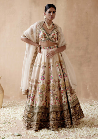 Aman Takyar-Ivory Green Floral Embroidery Lehenga Set-INDIASPOPUP.COM
