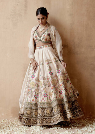 Aman Takyar-Ivory Green Floral Embroidery Lehenga Set-INDIASPOPUP.COM