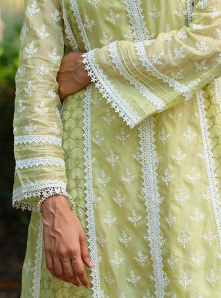 Maheen lime embroidered kurta set