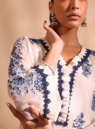 Valara white embroidered kurta set