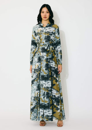 Gold, gray and black toile shirt dress